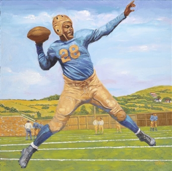Significant Jackie Robinson "UCLA Bruins" 24” x 24” Original Oil Painting by Dick Perez - The First Perez Football Artwork Created in the Past 10 Years!